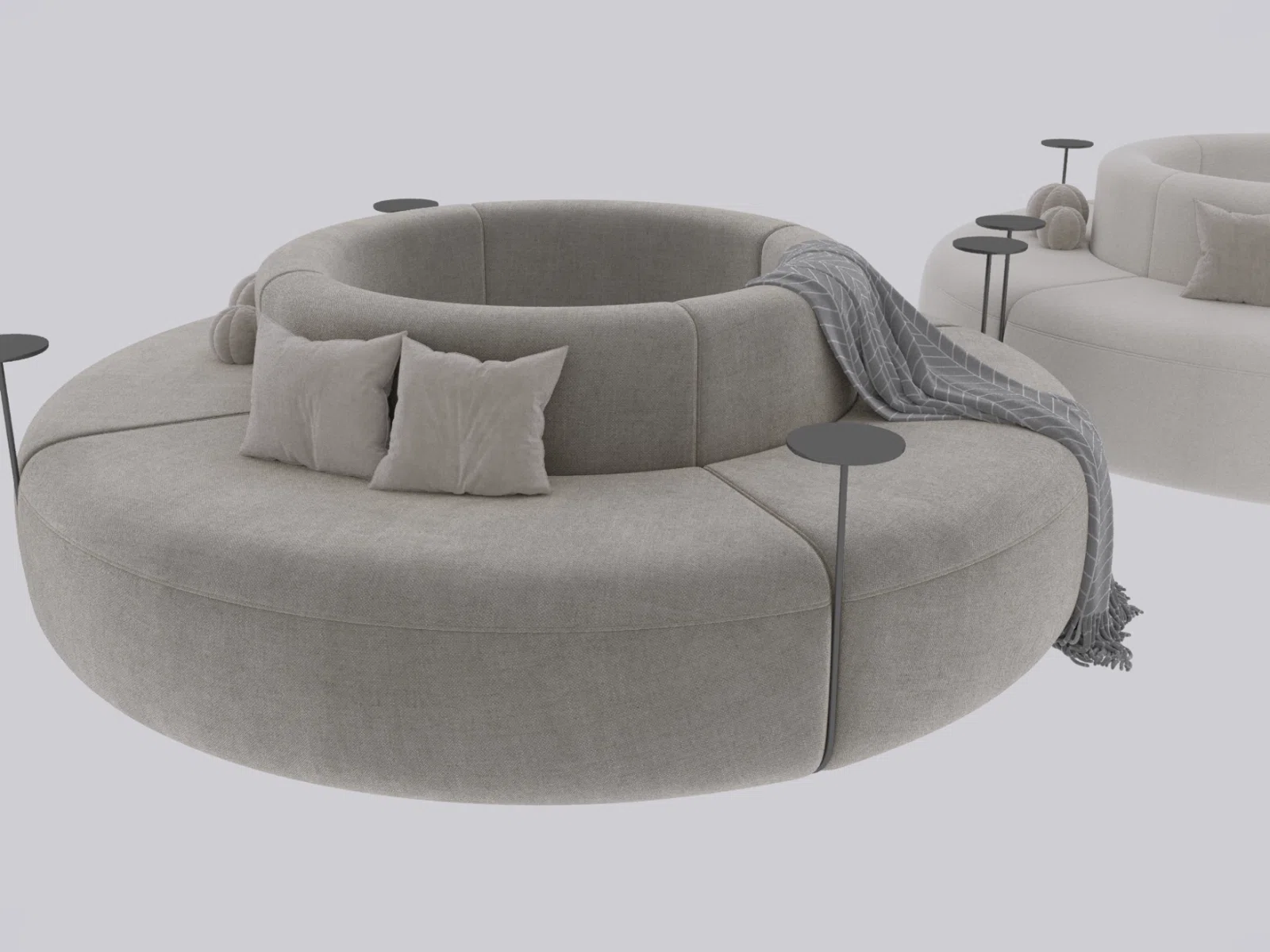 Round sofa with side tables, variant A