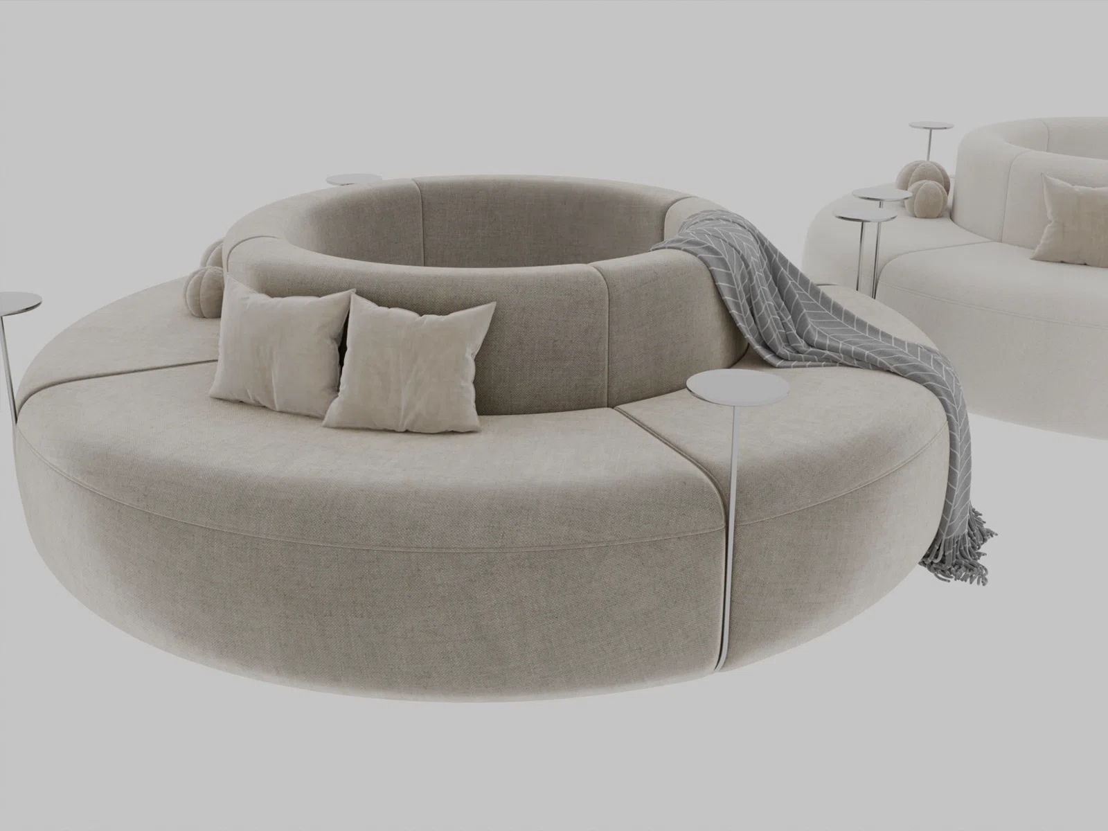 Round sofa with side tables, variant B