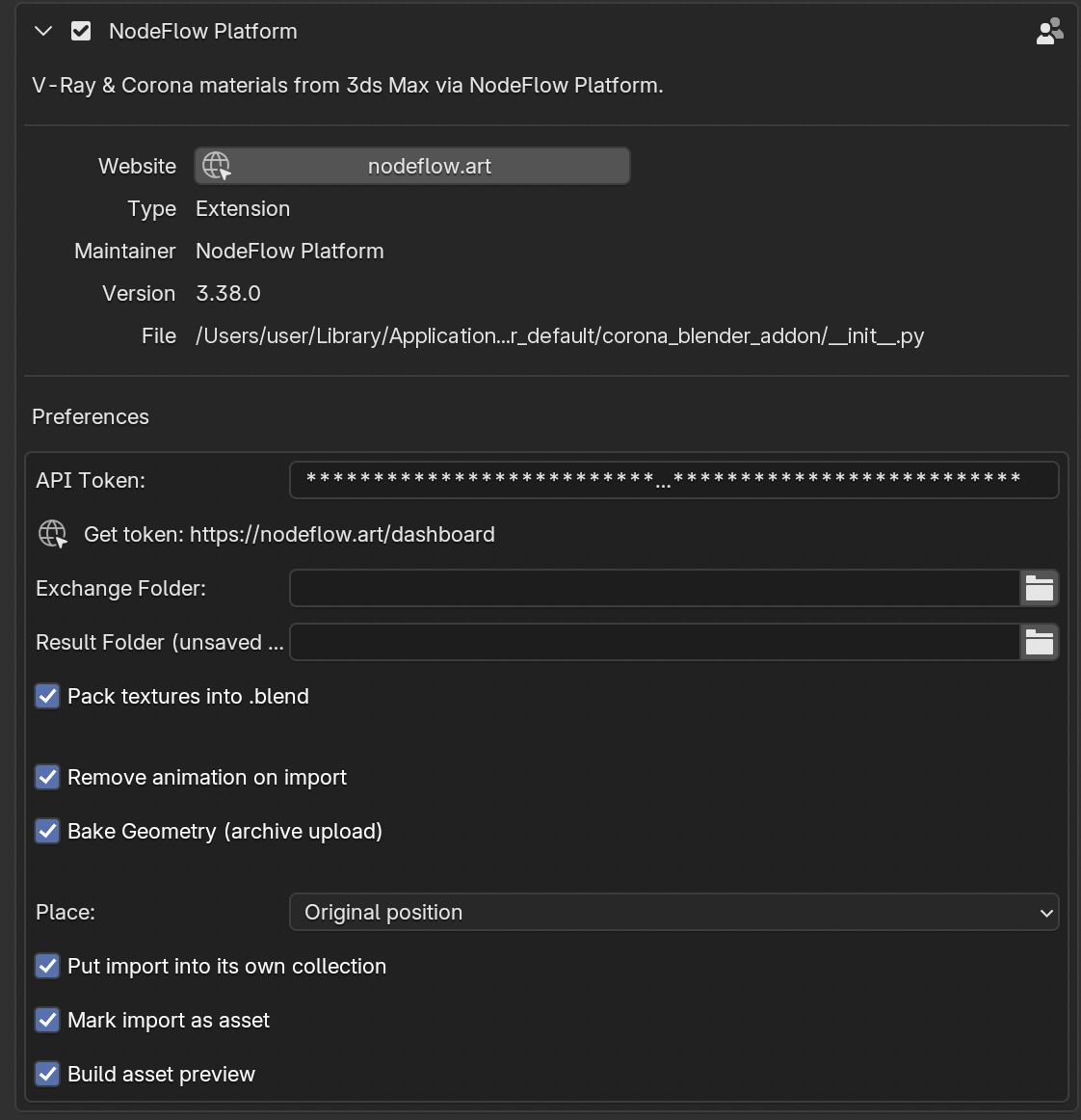 Add-on settings in Blender Preferences